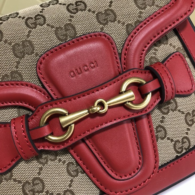 Gucci經典款女包 384821 古馳Gucci馬鞍包 杏布配皮 Gucci小號單肩斜挎包  gqy2711